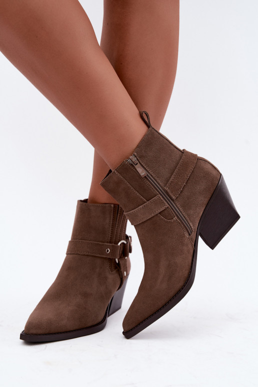 Suede cowboy-style boots, warm, brown Fariah