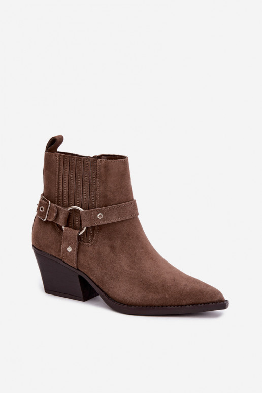 Suede cowboy-style boots, warm, brown Fariah