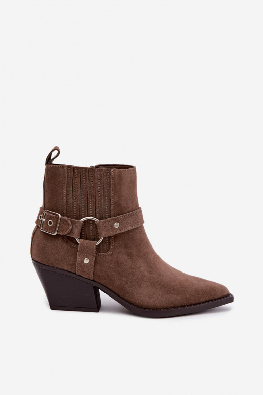 Suede cowboy-style boots, warm, brown Fariah