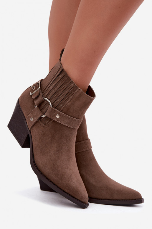 Suede cowboy-style boots, warm, brown Fariah