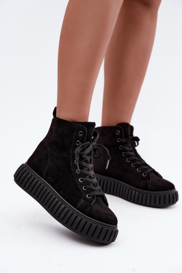 Women's Black Eco Suede Platform Sneakers Isaria
