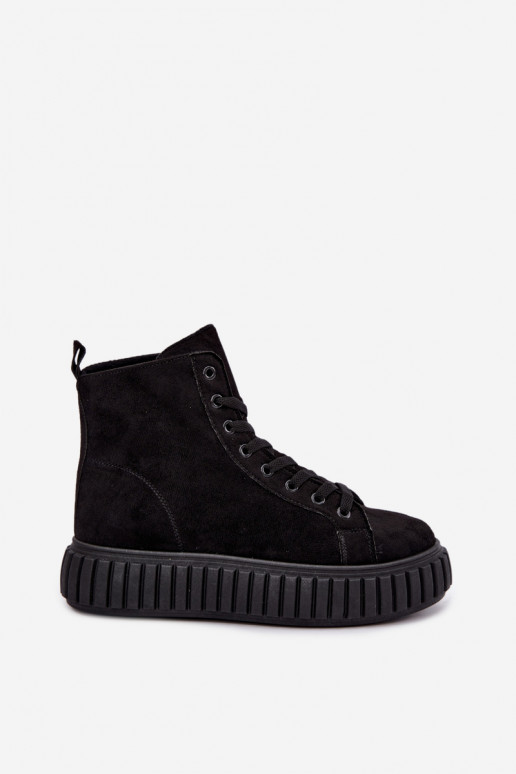 Warm casual shoes made of faux suede with platform in black color Isaria