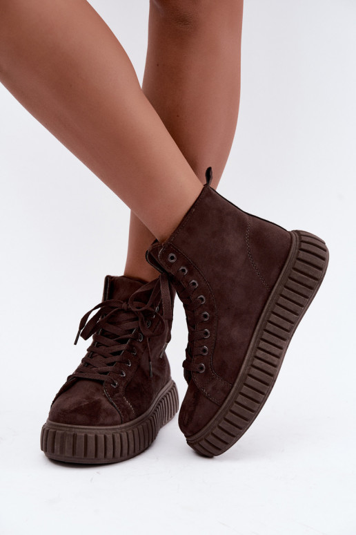 Warm casual shoes made of faux suede with platform in brown color Isaria