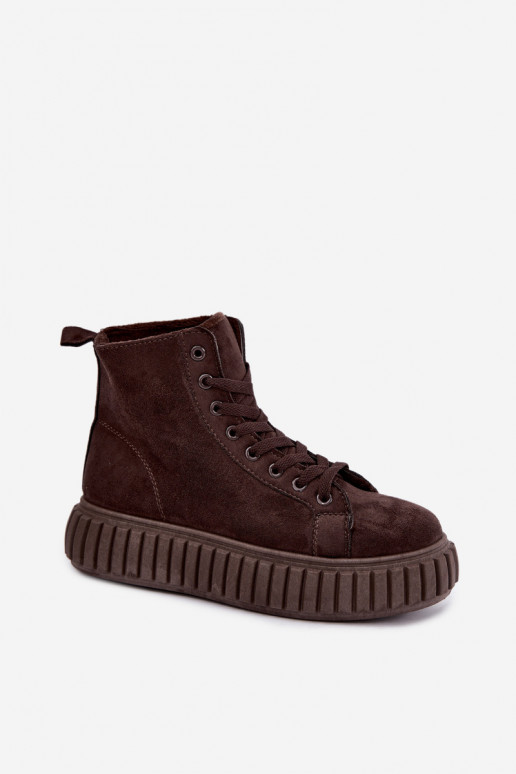 Warm casual shoes made of faux suede with platform in brown color Isaria