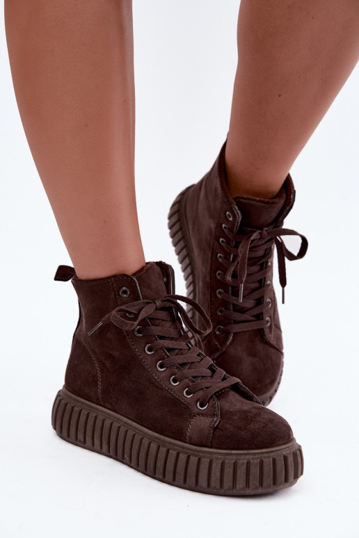 Warm casual shoes made of faux suede with platform in brown color Isaria
