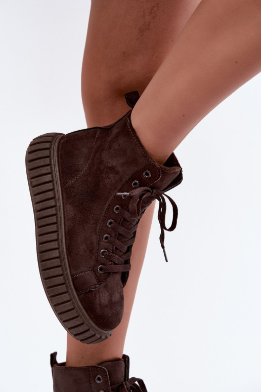 Warm casual shoes made of faux suede with platform in brown color Isaria