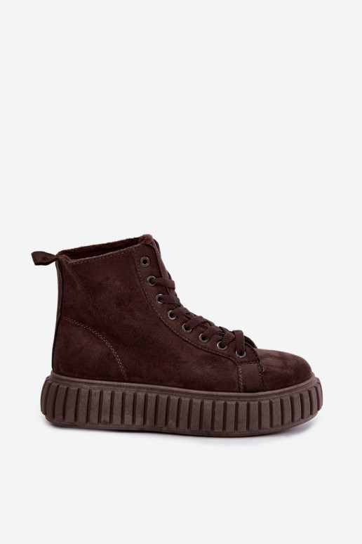 Warm casual shoes made of faux suede with platform in brown color Isaria