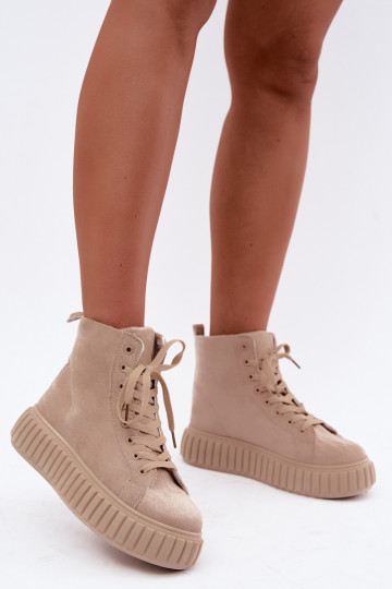Insulated Platform Sneakers with Eco Suede Beige Isaria