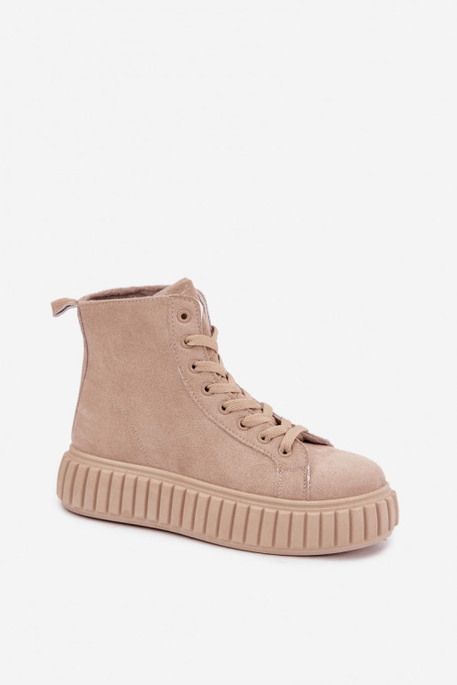 Warm casual shoes made of faux suede with platform in sand color Isaria
