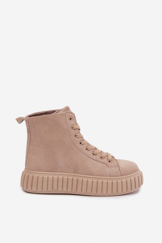 Warm casual shoes made of faux suede with platform in sand color Isaria