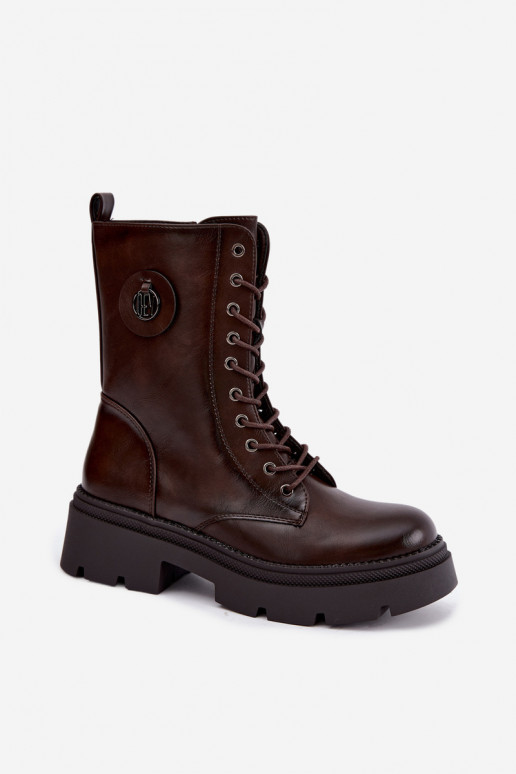 Warm women's ankle boots in brown color Livela