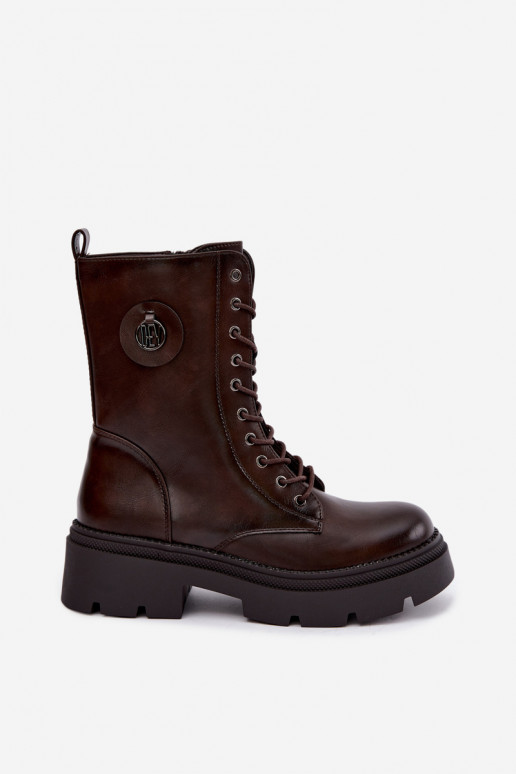 Warm women's ankle boots in brown color Livela