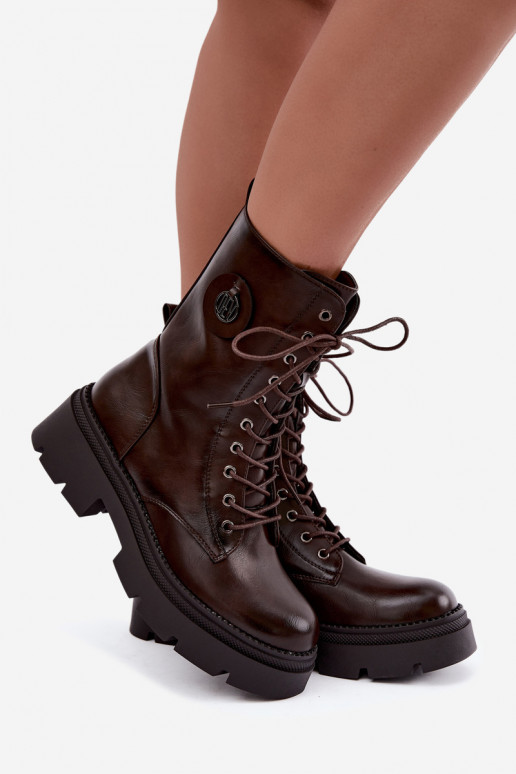 Warm women's ankle boots in brown color Livela