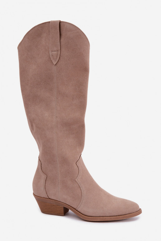 Suede cowboy-style knee-high boots, sand Medira