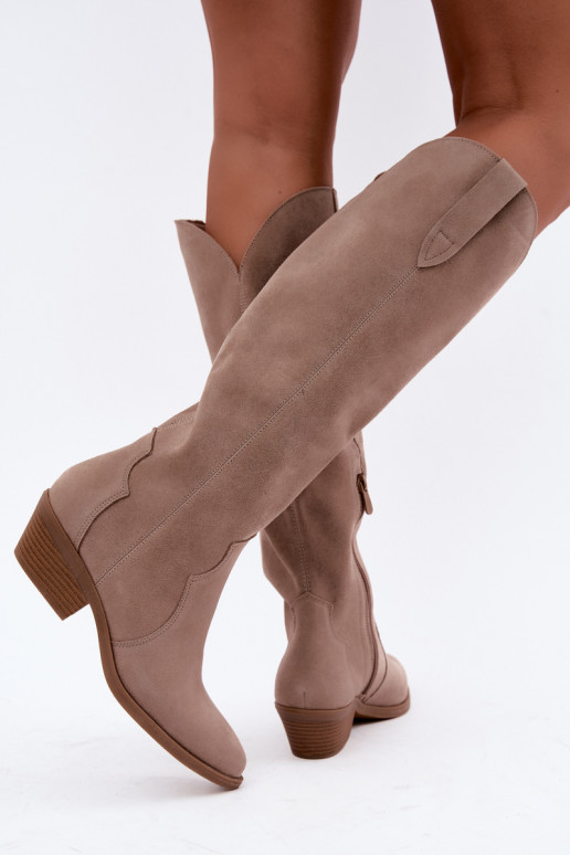 Suede cowboy-style knee-high boots, sand Medira