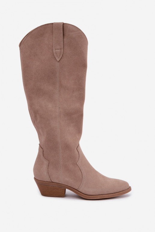 Suede cowboy-style knee-high boots, sand Medira