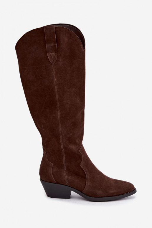 Faux suede cowboy-style long boots in brown color Medira