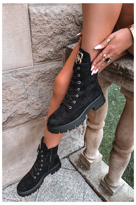 Warm women's ankle boots with suede ornaments, black Falira
