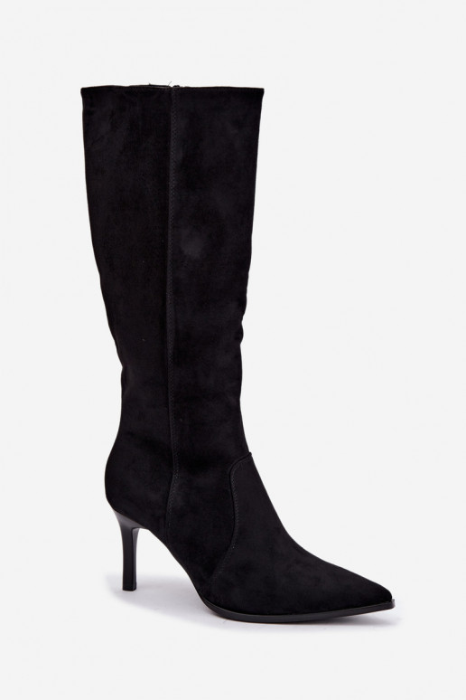 Warm knee-high boots with high heels, black Taelia