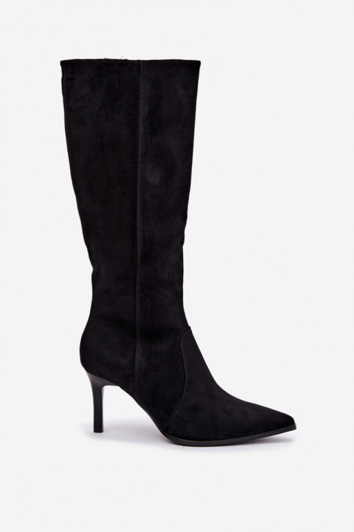 Warm knee-high boots with high heels, black Taelia