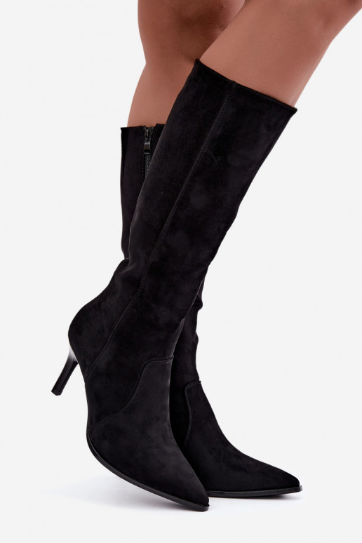 Warm knee-high boots with high heels, black Taelia