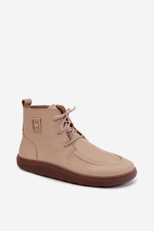 Leather women's barefoot warm shoes in sand color Zazoo 3077