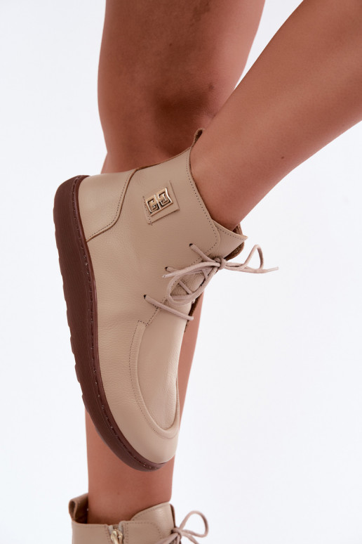 Leather women's barefoot warm shoes in sand color Zazoo 3077