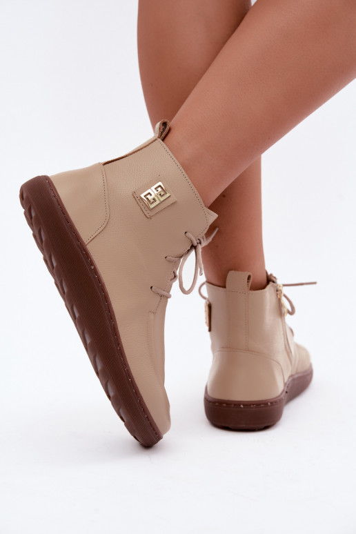 Leather women's barefoot warm shoes in sand color Zazoo 3077