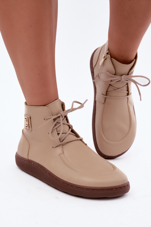 Leather women's barefoot warm shoes in sand color Zazoo 3077