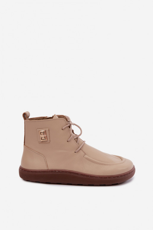Leather women's barefoot warm shoes in sand color Zazoo 3077