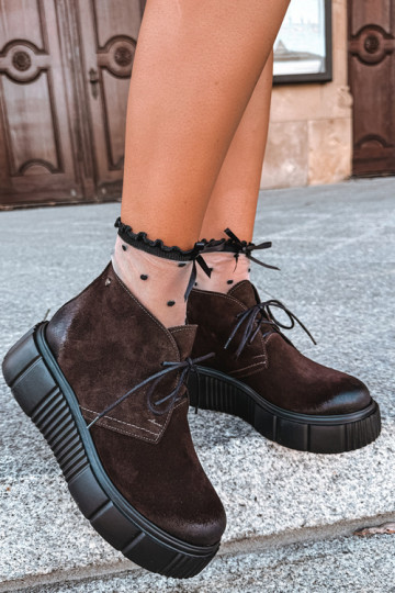 Women's Leather Suede Platform Shoes With Lining Zazoo 60588 Chocolate 2