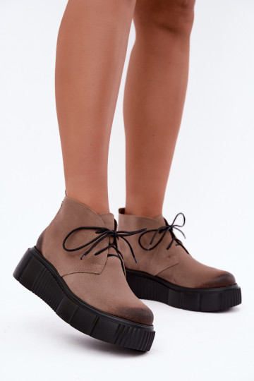Women's Leather Suede Platform Shoes Insulated Zazoo 60588 Beige