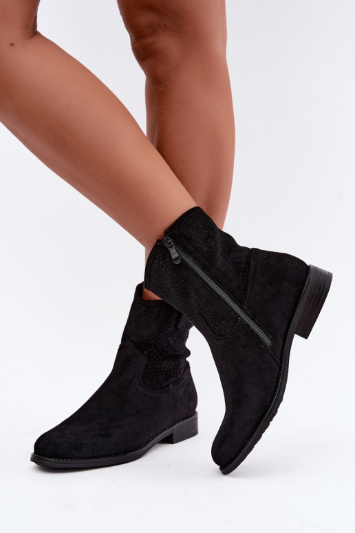 Lace-up ankle boots with wide heels in black color S.Barski HY62-8125