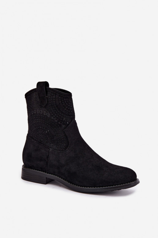 Lace-up ankle boots with wide heels in black color S.Barski HY62-8125