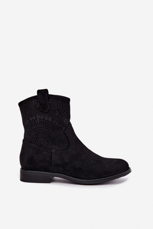 Lace-up ankle boots with wide heels in black color S.Barski HY62-8125