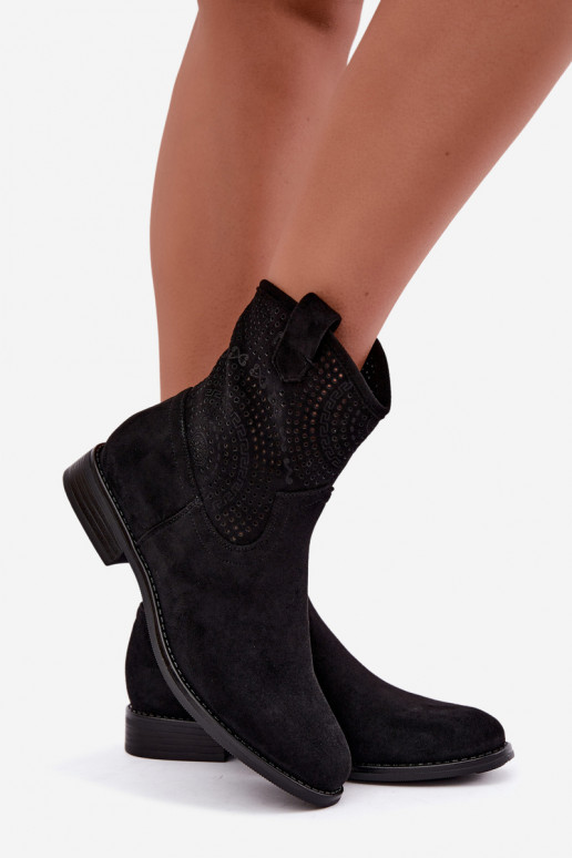 Lace-up ankle boots with wide heels in black color S.Barski HY62-8125