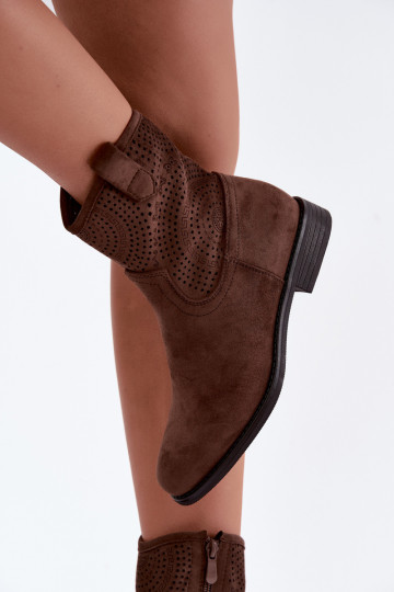 Perforated Ankle Boots With Flat Heel S.Barski HY62-8125 Brown
