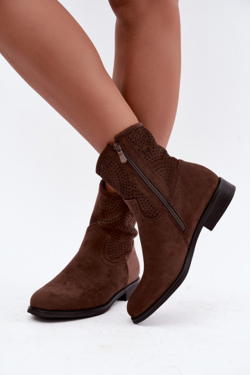 Perforated Ankle Boots With Flat Heel S.Barski HY62-8125 Brown 2