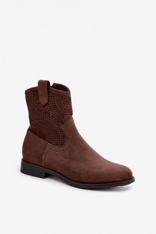 Cut-out ankle boots with wide heels S.Barski HY62-8125 brown