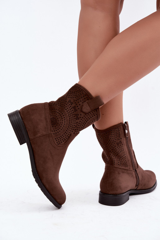 Cut-out ankle boots with wide heels S.Barski HY62-8125 brown