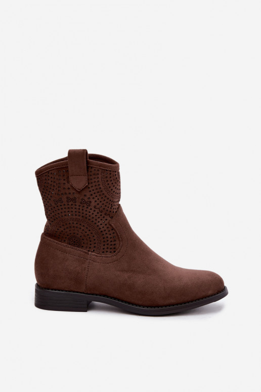 Cut-out ankle boots with wide heels S.Barski HY62-8125 brown