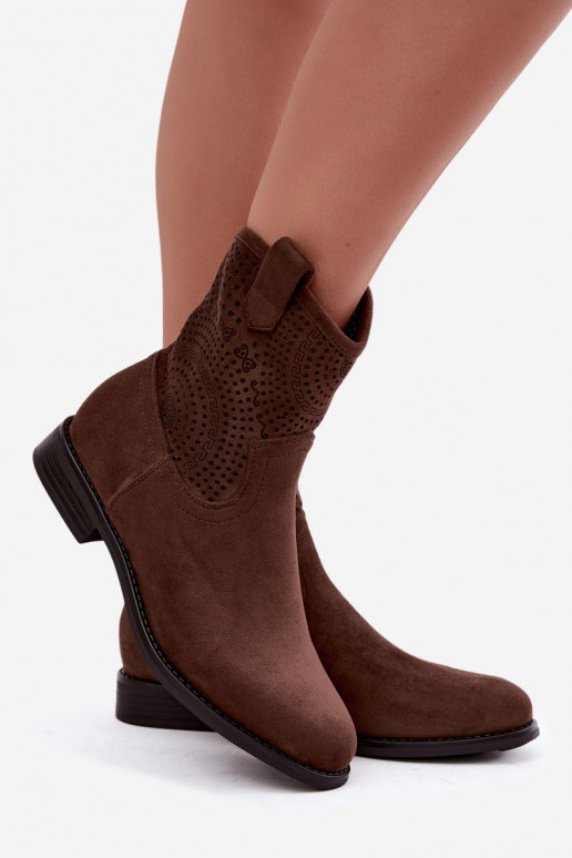 Perforated Ankle Boots With Flat Heel S.Barski HY62-8125 Brown