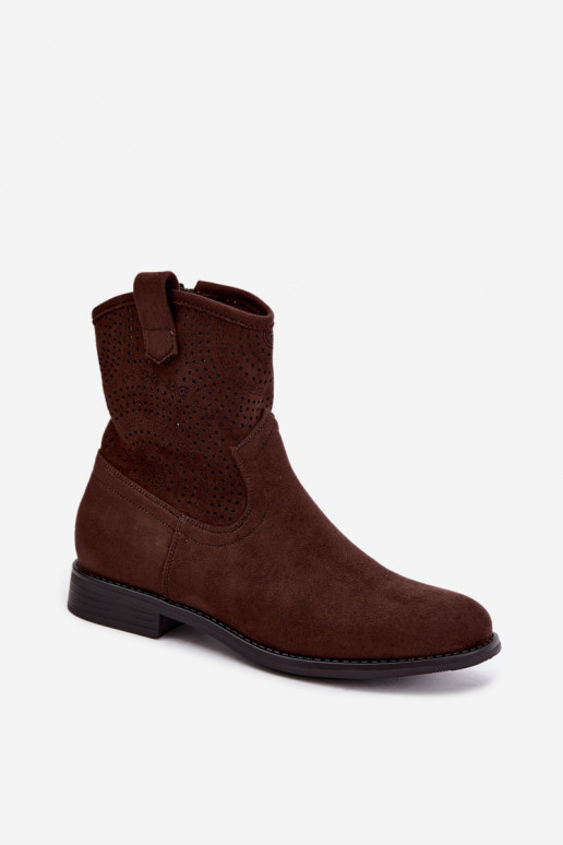 Cut-out ankle boots with wide heels S.Barski HY62-8125 chocolate