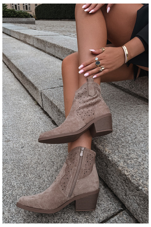 Sand-colored cut-out cowboy-style ankle boots with heels S.Barski HY62-8147