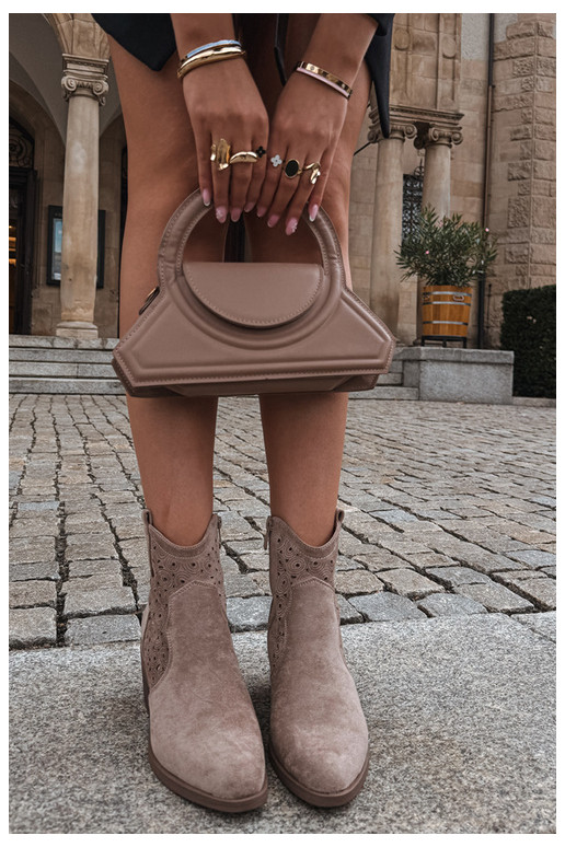 Sand-colored cut-out cowboy-style ankle boots with heels S.Barski HY62-8147