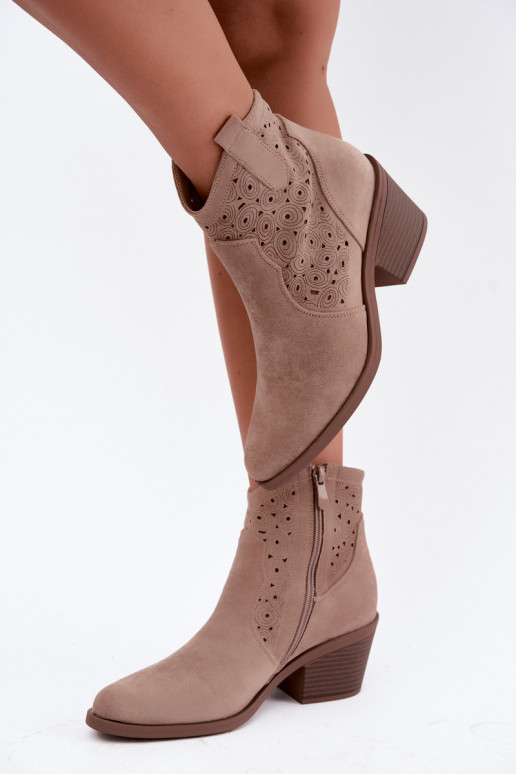 Sand-colored cut-out cowboy-style ankle boots with heels S.Barski HY62-8147