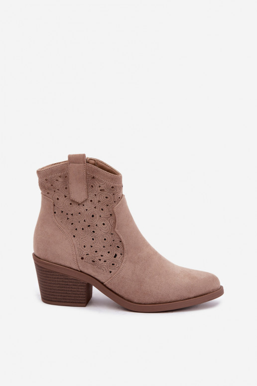 Sand-colored cut-out cowboy-style ankle boots with heels S.Barski HY62-8147