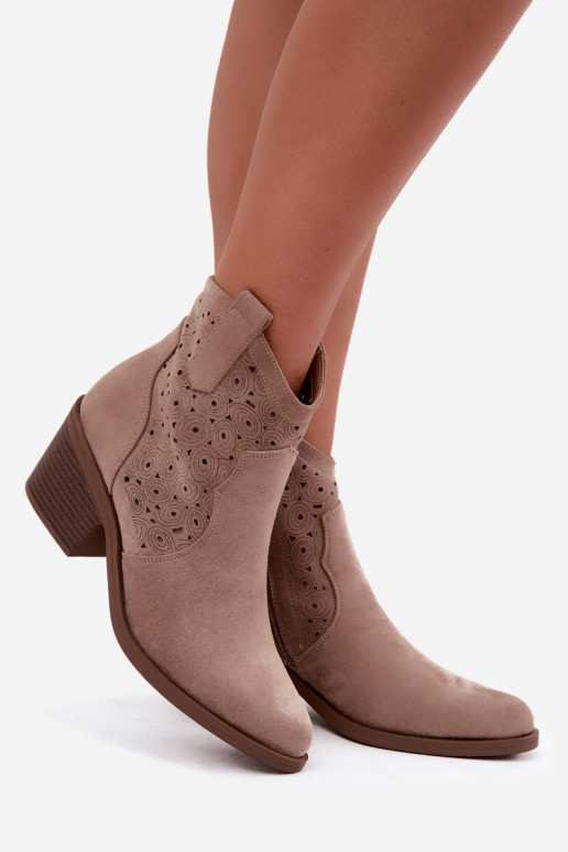 Sand-colored cut-out cowboy-style ankle boots with heels S.Barski HY62-8147