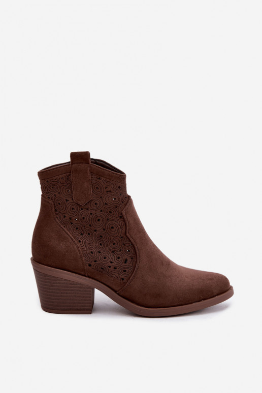 Women's Brown Perforated Cowboy Ankle Boots with Heel S.Barski HY62-8147