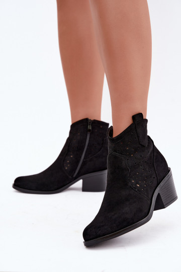Black Perforated Cowboy Ankle Boots with Heel S.Barski HY62-8147